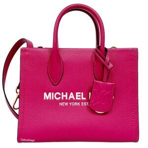 Michael Kors Mirella Small Shopper Tote Crossbody Leather Bag Electric Pink